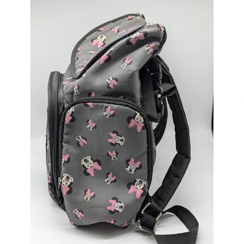 Disney Minnie Mouse Backpack Gray Pink Bow School Travel Book Bag 12x17 Kids